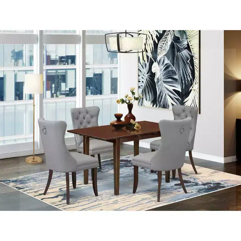 5-Piece Mahogany Finish Solid Wood Top - Rectangular Dining Room Set - Seats 4
