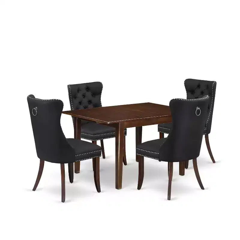 5-Piece Mahogany Finish Solid Wood Top - Rectangular Upholstered Dining Room Set (Seats 4)