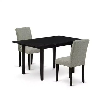 HomeStock 3-Piece Black Finish Rectangular Solid Wood Top With Butterfly Leaf Dining Table Set