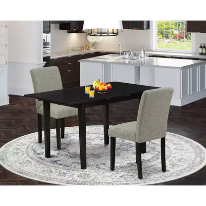 HomeStock 3-Piece Black Finish Rectangular Solid Wood Top With Butterfly Leaf Dining Table Set