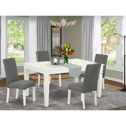 Kitchen Table Set 5pc Rectangle Table w/ Leaf & 4 Chairs - Linen White Legs, Gray Fabric