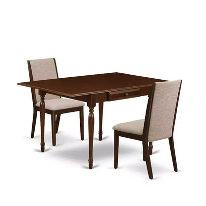 HomeStock 3-Pc Mahogany Finish Rectangular Solid Wood Top with Dropleaf Dining Table Set