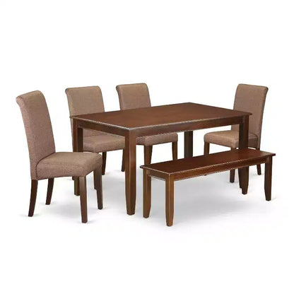 Rustic Kitchen Table Set 6 Chairs Bench Linen Brown Farmhouse Dining Room Furniture