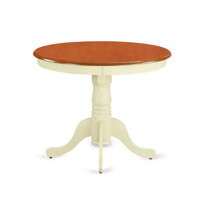 HomeStock 5-Pc Round Buttermilk & Cherry Finish Solid Wood Top Dining table with 4 Chairs with Cross Back