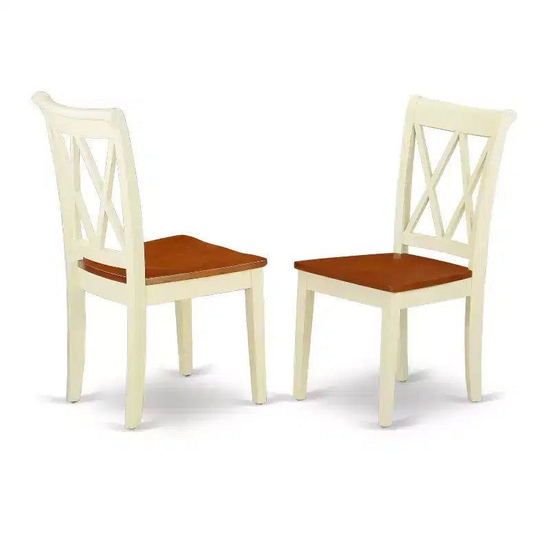 HomeStock 5-Pc Round Buttermilk & Cherry Finish Solid Wood Top Dining table with 4 Chairs with Cross Back