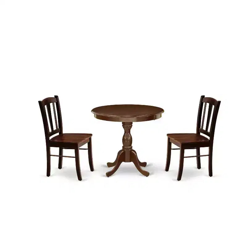 3-Piece Mahogany Finish Solid Wood Top - Dining Room Set - Seats-4