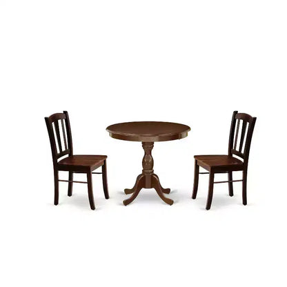 3-Piece Mahogany Finish Solid Wood Top - Dining Room Set - Seats-4