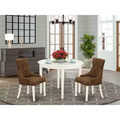 HomeStock 3-Piece White Finish Round Solid Wood Top Dining Table Set