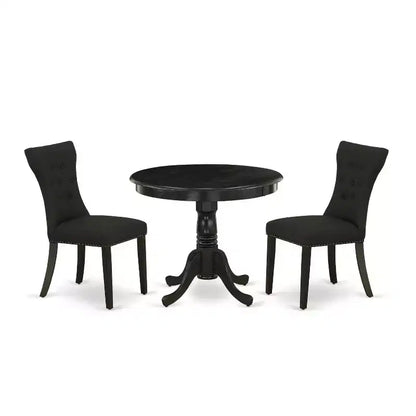 HomeStock 3-Pc Wirebrushed Black Solid Wood Top - Round Dining Room Set - Seats 4