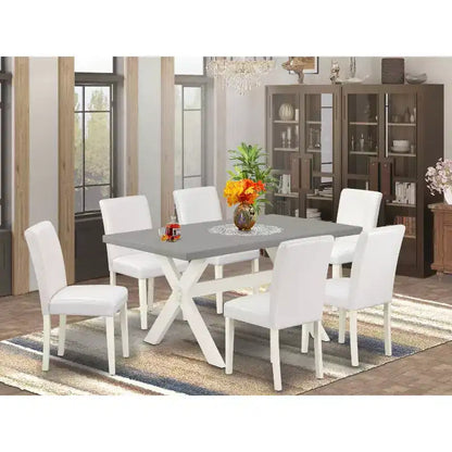 HomeStock Table à manger rectangulaire 7 pièces en chêne naturel avec plateau en bois massif et 6 chaises