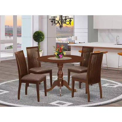 HomeStock 5-Piece Mahogany Finish Solid Wood Top Dining table with 4 Chairs