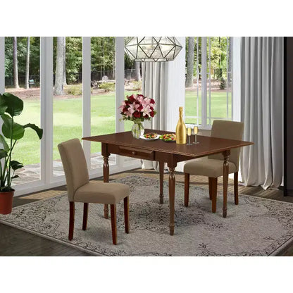 HomeStock 3-Pc Mahogany Finish Solid Wood Top with Dropleaf Dining Table Set - Seats 2