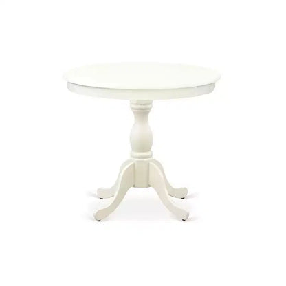 Ensemble de salle à manger 3 pièces en lin blanc avec dessus en bois massif – Boutons touffetés ronds – 4 places