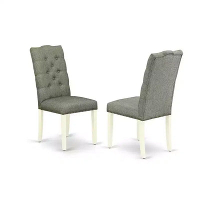 Ensemble de salle à manger 3 pièces en lin blanc avec dessus en bois massif – Boutons touffetés ronds – 4 places