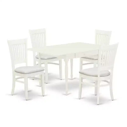 Mid Century Dining Table Set with 4 Chairs - Boho Kitchen Dinette Set - Linen White Finish