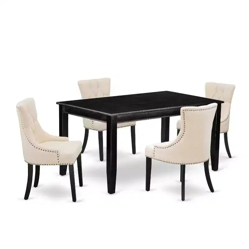 HomeStock 5-Pc Black Finish Solid Wood Top - Rectangular Dining Room Set - Seats 4