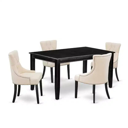 HomeStock 5-Pc Black Finish Solid Wood Top - Rectangular Dining Room Set - Seats 4