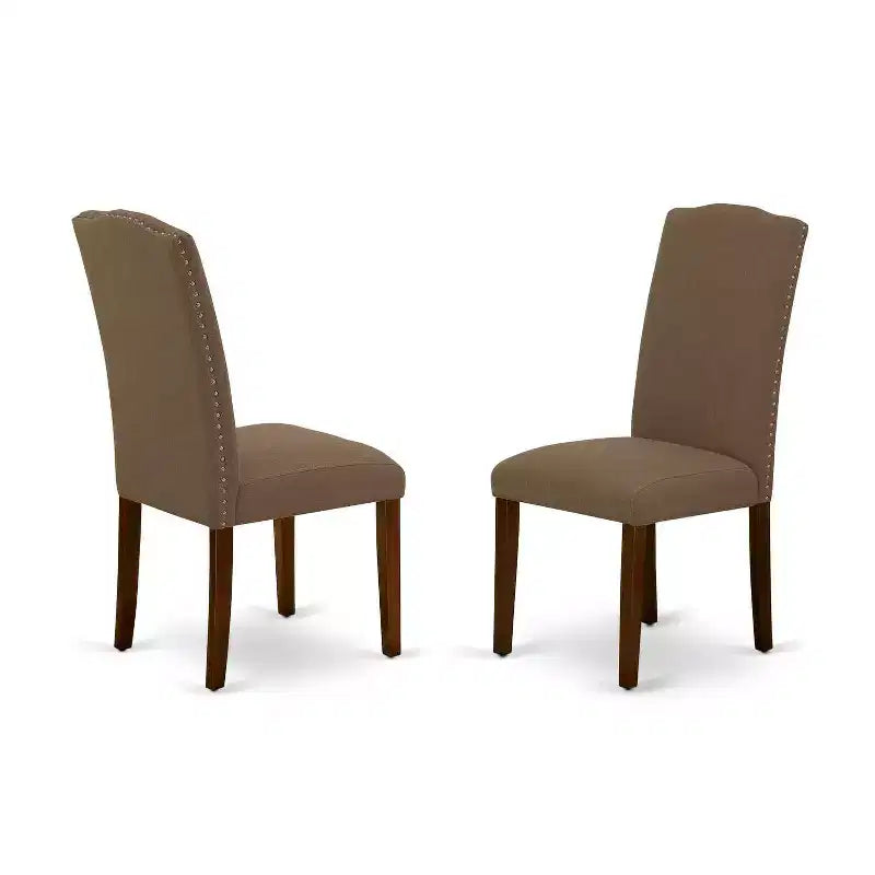 Round Dinette Set 5Pc - 42 Inch Table & 4 Chairs - Linen Fabric - Dark Coffee Finish