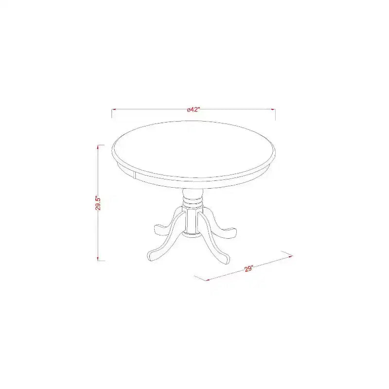Round Dinette Set 5Pc - 42 Inch Table & 4 Chairs - Linen Fabric - Dark Coffee Finish