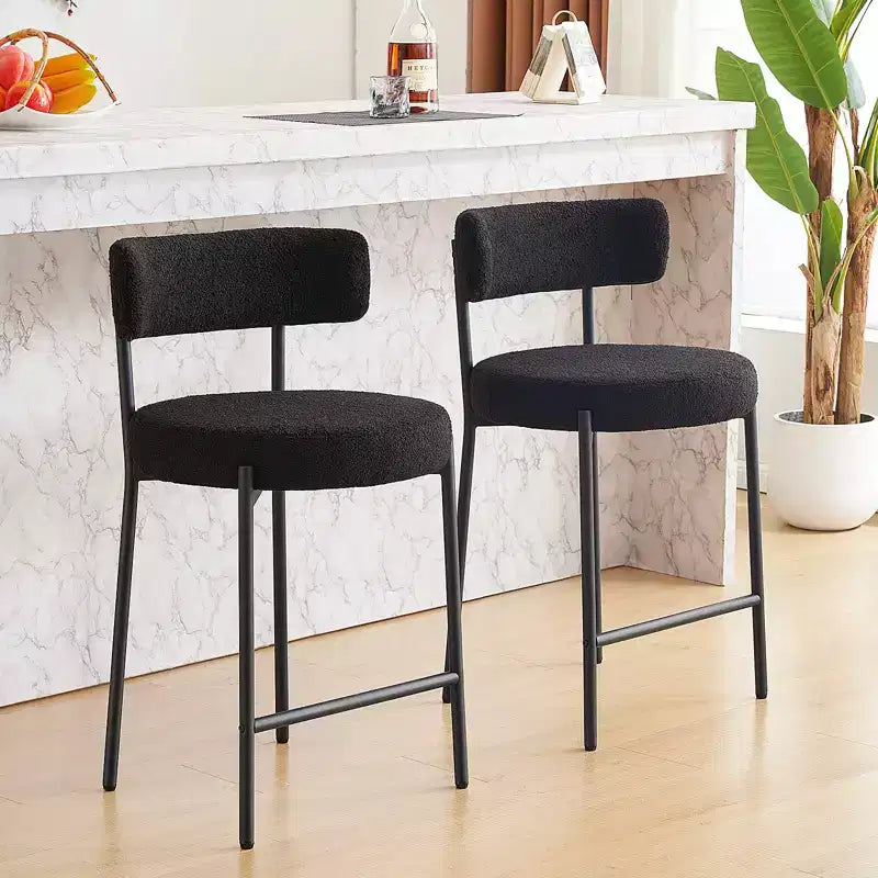 Furnilivng 24Modern Boucle Fabric Counter Height Stools Set of 2, Mid Back and Metal Frame for Kitchen Island, Dining Room