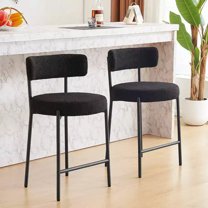 Furnilivng 24Modern Boucle Fabric Counter Height Stools Set of 2, Mid Back and Metal Frame for Kitchen Island, Dining Room