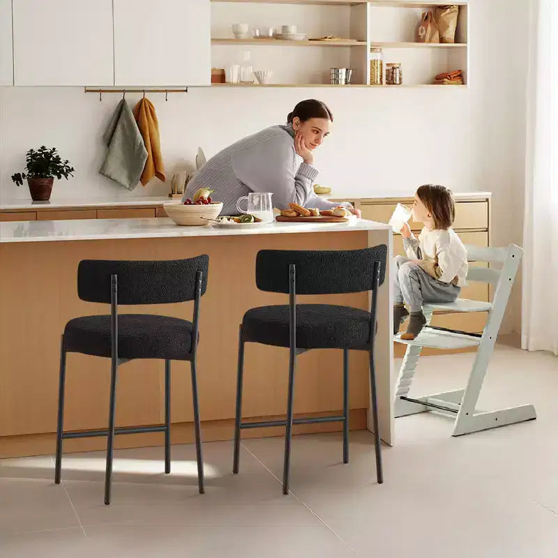 Furnilivng 24Modern Boucle Fabric Counter Height Stools Set of 2, Mid Back and Metal Frame for Kitchen Island, Dining Room