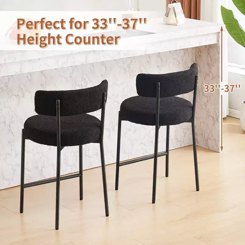 Furnilivng 24Modern Boucle Fabric Counter Height Stools Set of 2, Mid Back and Metal Frame for Kitchen Island, Dining Room