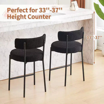 Furnilivng 24Modern Boucle Fabric Counter Height Stools Set of 2, Mid Back and Metal Frame for Kitchen Island, Dining Room