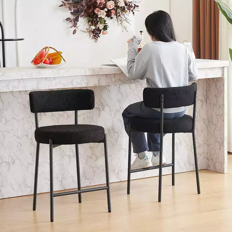 Furnilivng 24Modern Boucle Fabric Counter Height Stools Set of 2, Mid Back and Metal Frame for Kitchen Island, Dining Room