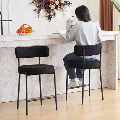 Furnilivng 24Modern Boucle Fabric Counter Height Stools Set of 2, Mid Back and Metal Frame for Kitchen Island, Dining Room