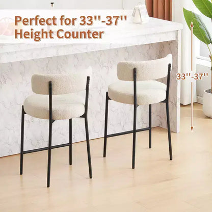 Furnilivng 24Modern Boucle Fabric Counter Height Stools Set of 2, Mid Back and Metal Frame for Kitchen Island, Dining Room