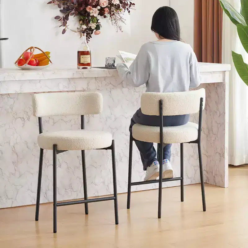 Furnilivng 24Modern Boucle Fabric Counter Height Stools Set of 2, Mid Back and Metal Frame for Kitchen Island, Dining Room