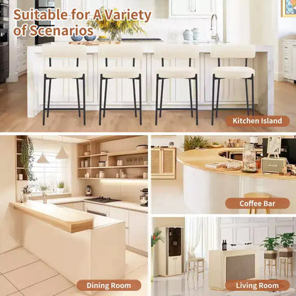 Furnilivng 24Modern Boucle Fabric Counter Height Stools Set of 2, Mid Back and Metal Frame for Kitchen Island, Dining Room
