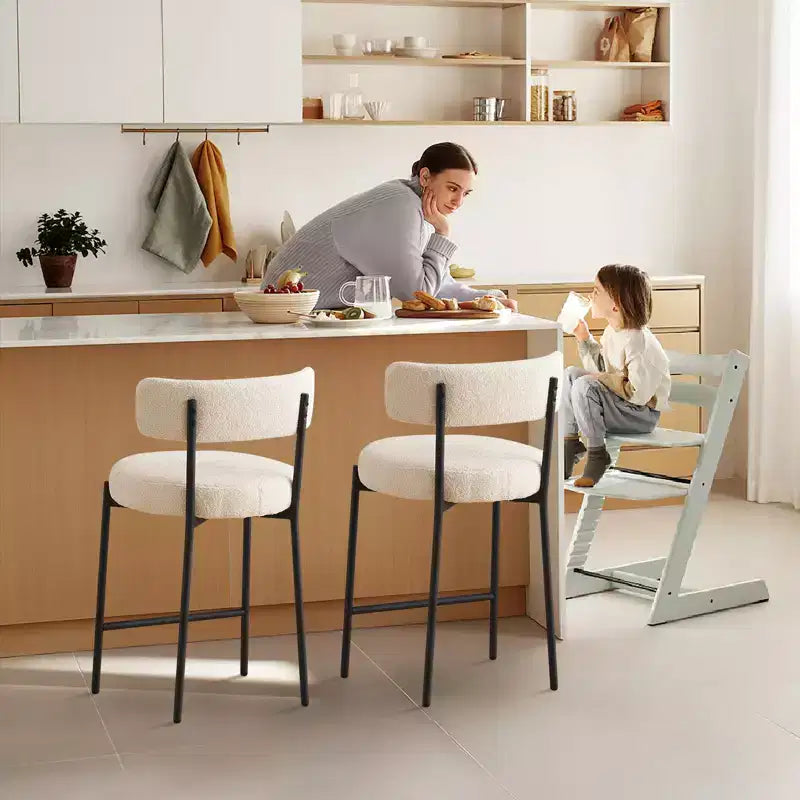Furnilivng 24Modern Boucle Fabric Counter Height Stools Set of 2, Mid Back and Metal Frame for Kitchen Island, Dining Room