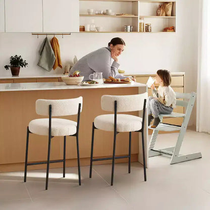 Furnilivng 24Modern Boucle Fabric Counter Height Stools Set of 2, Mid Back and Metal Frame for Kitchen Island, Dining Room