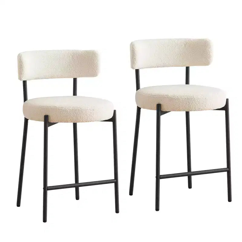 Furnilivng 24Modern Boucle Fabric Counter Height Stools Set of 2, Mid Back and Metal Frame for Kitchen Island, Dining Room