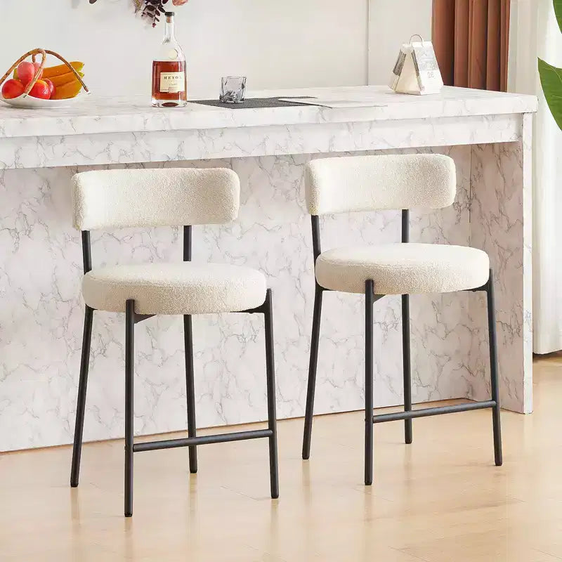 Furnilivng 24Modern Boucle Fabric Counter Height Stools Set of 2, Mid Back and Metal Frame for Kitchen Island, Dining Room