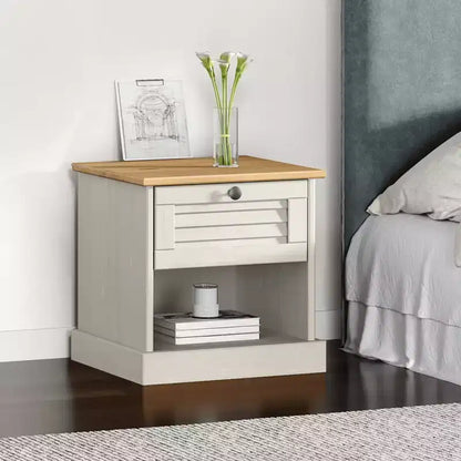Bedside Cabinet White Solid pine wood, engineered wood, metal