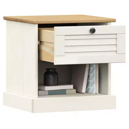 Bedside Cabinet White Solid pine wood, engineered wood, metal