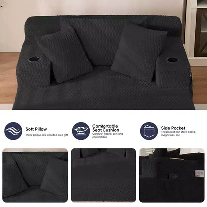 Mjkone 54Chaise Lounge Chair,Turtle Velvet Single Sofa Chair,Upholstered Reading Chair With Pillows,Cup Holders,Side Pockets