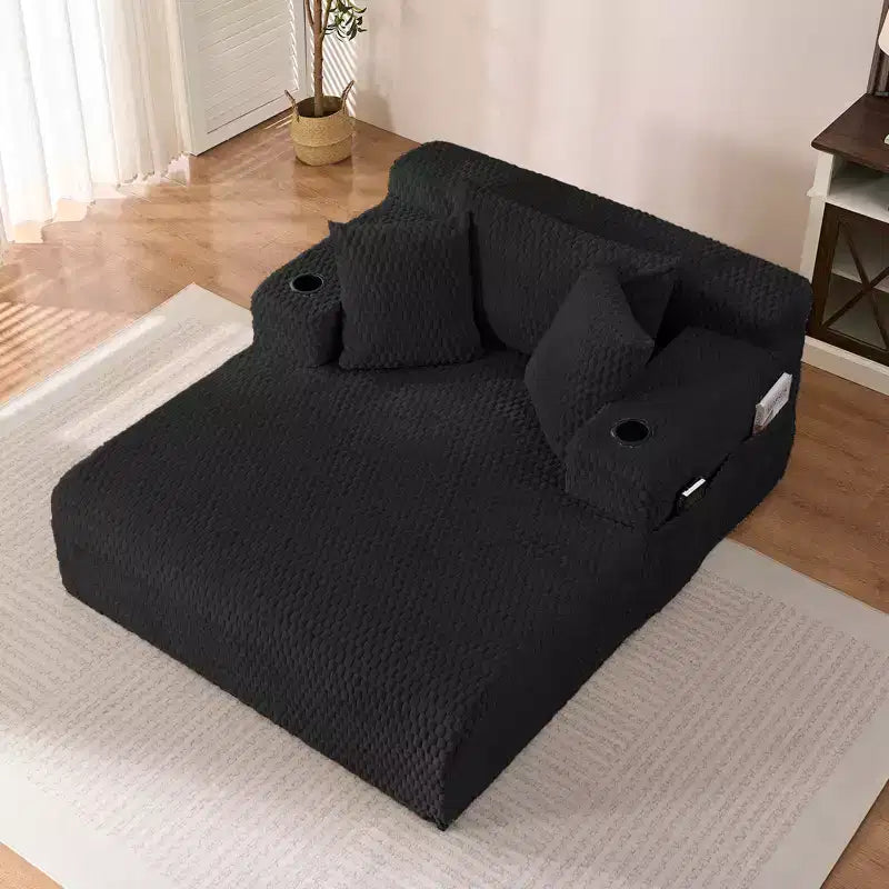 Mjkone 54Chaise Lounge Chair,Turtle Velvet Single Sofa Chair,Upholstered Reading Chair With Pillows,Cup Holders,Side Pockets
