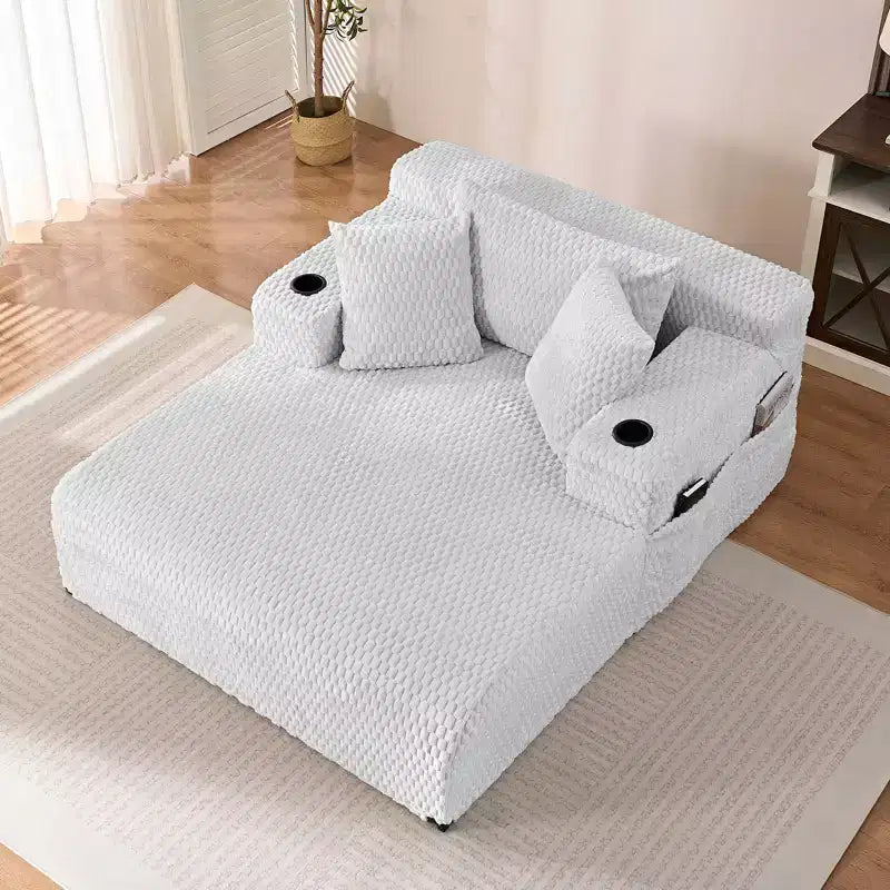 Mjkone 54Chaise Lounge Chair,Turtle Velvet Single Sofa Chair,Upholstered Reading Chair With Pillows,Cup Holders,Side Pockets