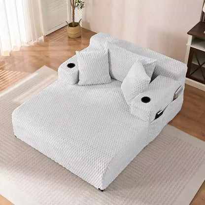 Mjkone 54Chaise Lounge Chair,Turtle Velvet Single Sofa Chair,Upholstered Reading Chair With Pillows,Cup Holders,Side Pockets