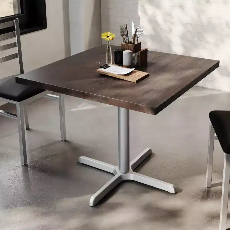 Flash Furniture Bennett Square Solid Wood Commercial Indoor Tabletop with 30 x 30 Dining Height Rust-Resistant Cast Iron X-Base