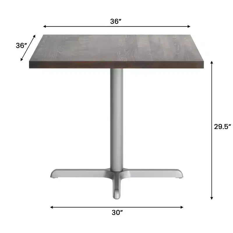 Flash Furniture Bennett Square Solid Wood Commercial Indoor Tabletop with 30 x 30 Dining Height Rust-Resistant Cast Iron X-Base