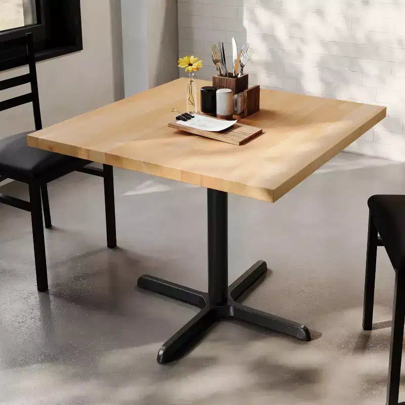 Flash Furniture Bennett Square Solid Wood Commercial Indoor Tabletop with 30 x 30 Dining Height Rust-Resistant Cast Iron X-Base