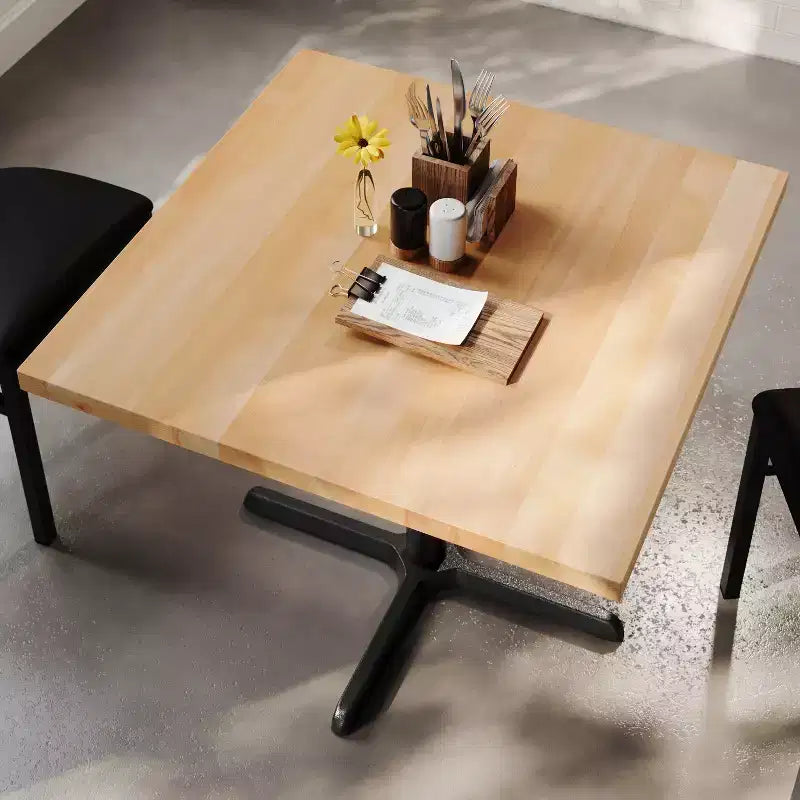 Flash Furniture Bennett Square Solid Wood Commercial Indoor Tabletop with 30 x 30 Dining Height Rust-Resistant Cast Iron X-Base