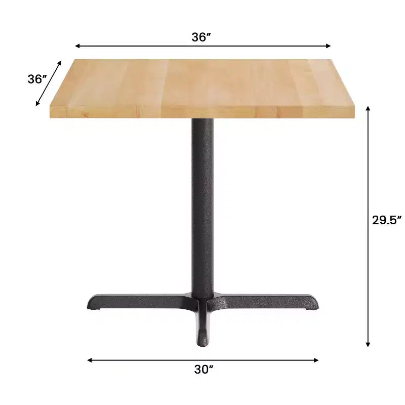 Flash Furniture Bennett Square Solid Wood Commercial Indoor Tabletop with 30 x 30 Dining Height Rust-Resistant Cast Iron X-Base