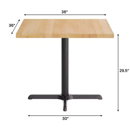 Flash Furniture Bennett Square Solid Wood Commercial Indoor Tabletop with 30 x 30 Dining Height Rust-Resistant Cast Iron X-Base