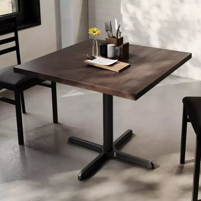 Flash Furniture Bennett Square Solid Wood Commercial Indoor Tabletop with 30 x 30 Dining Height Rust-Resistant Cast Iron X-Base